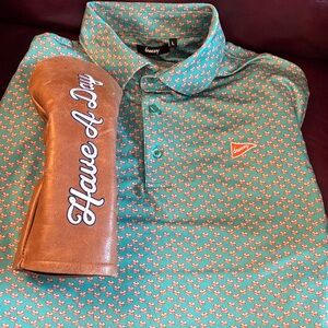 Breezy Bagel and Lox Green Polo Shirt and have a day leather headcover bundle